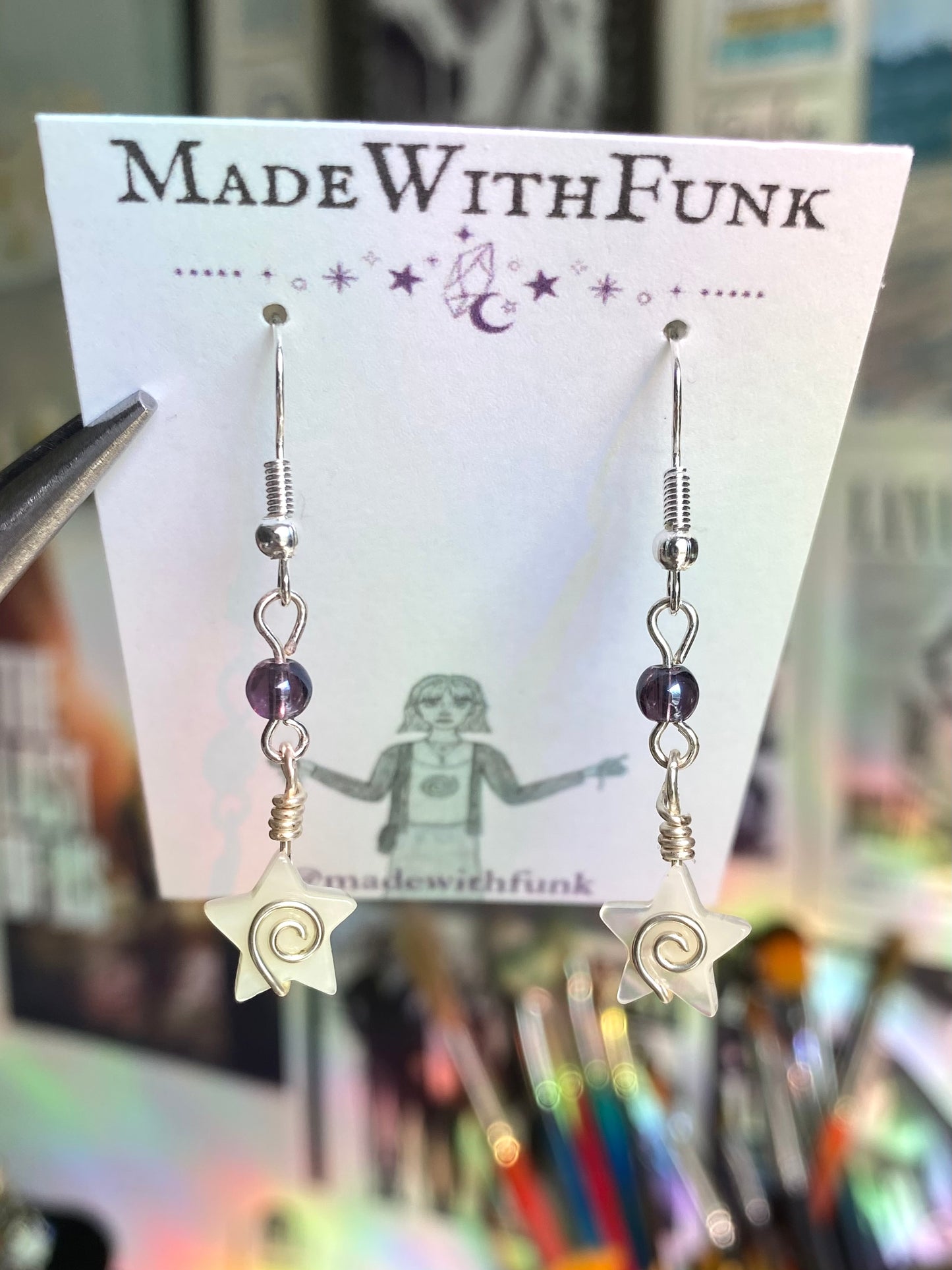Purple & Shell Swirly Star Earrings