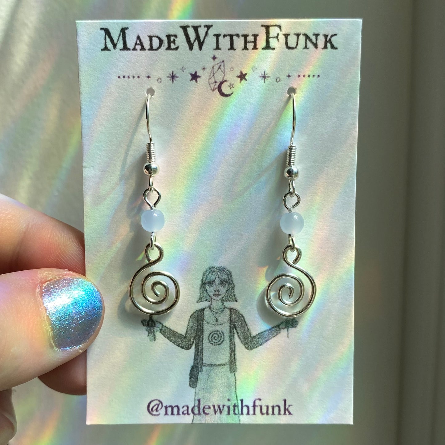 Blue Drop Wire Spiral Earrings