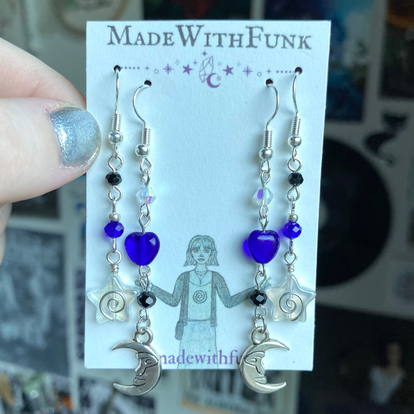 Blue Swirly Star Celestial Earring Set