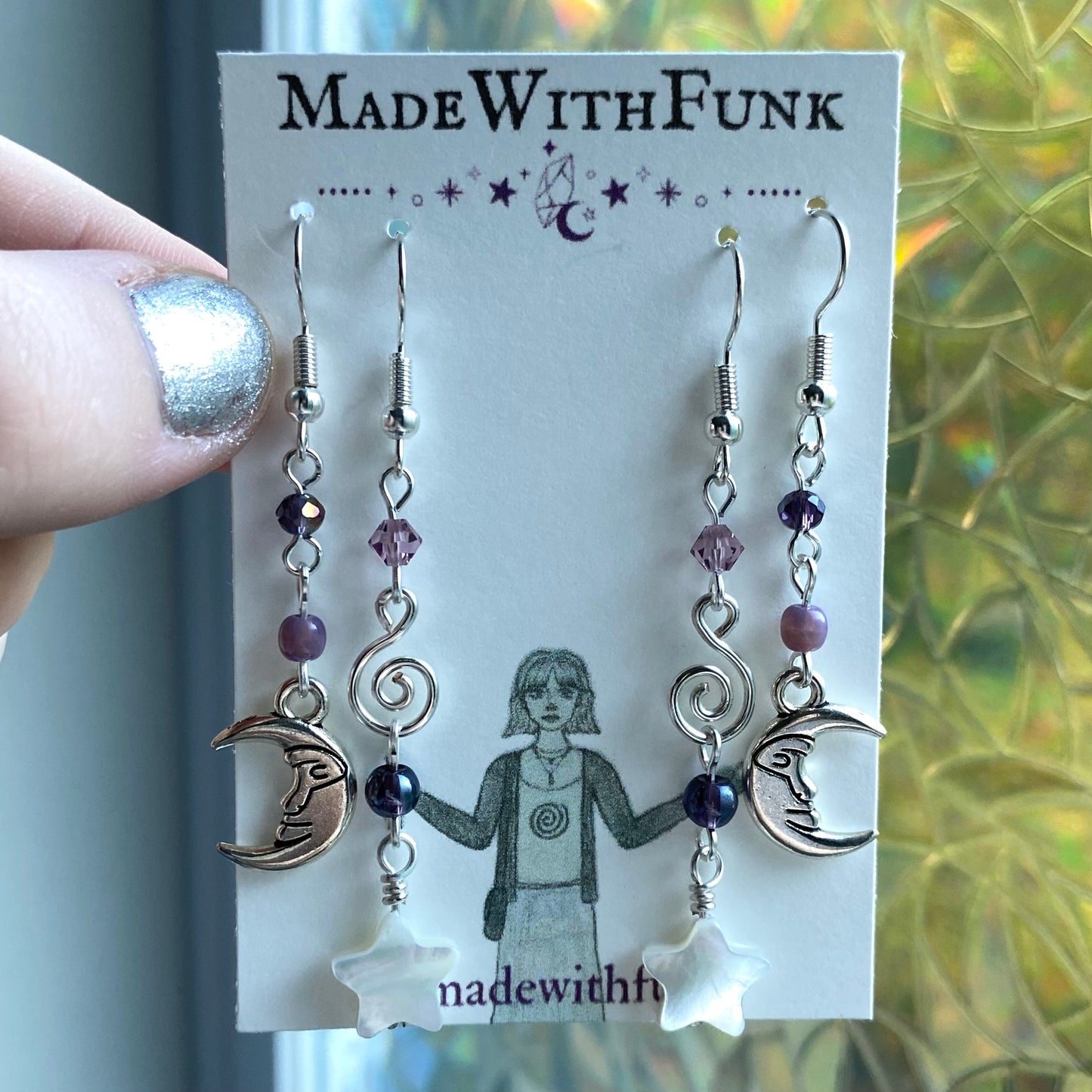 Whimsical Purple Celestial Earring Set