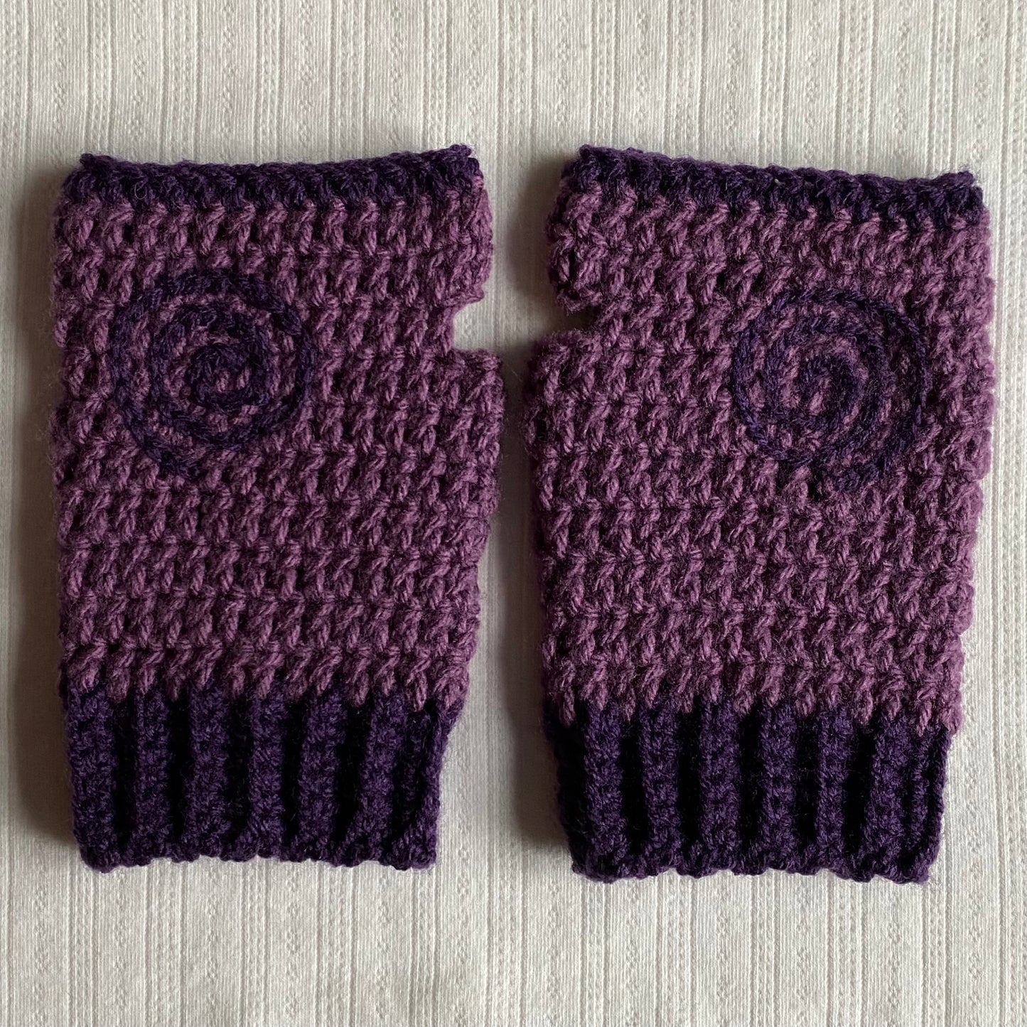 Purple Whimsy Swirl Crochet Fingerless Gloves