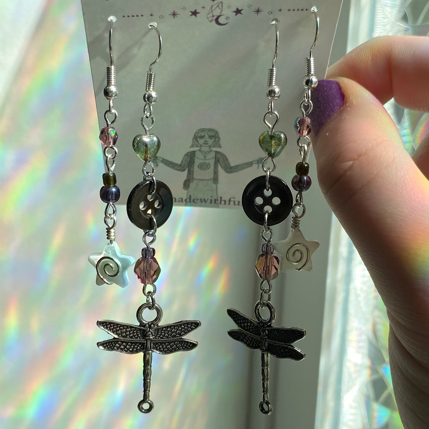 Whimsy Swirly Star Dragonfly Button Earring Set