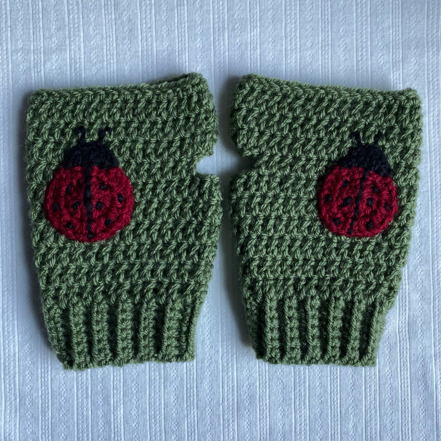 Ladybug Crochet Fingerless Gloves