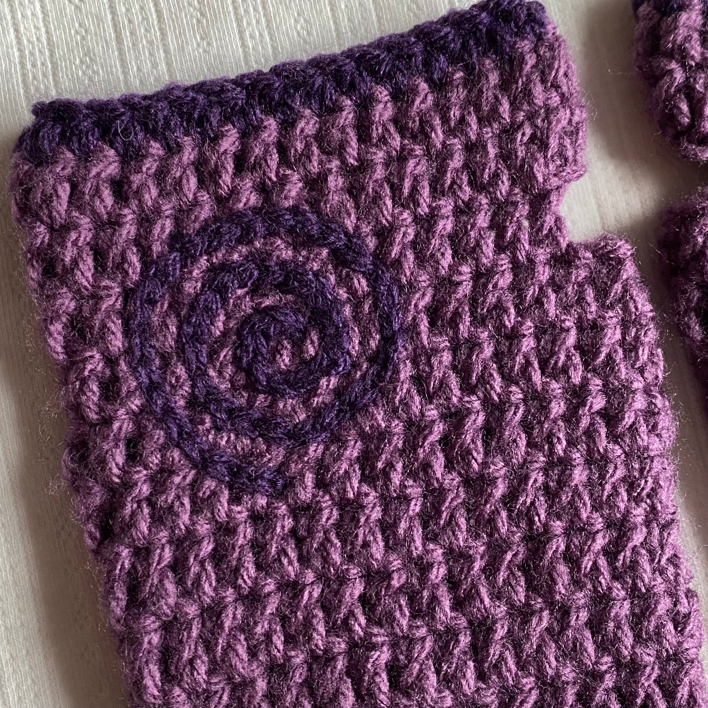 Purple Whimsy Swirl Crochet Fingerless Gloves