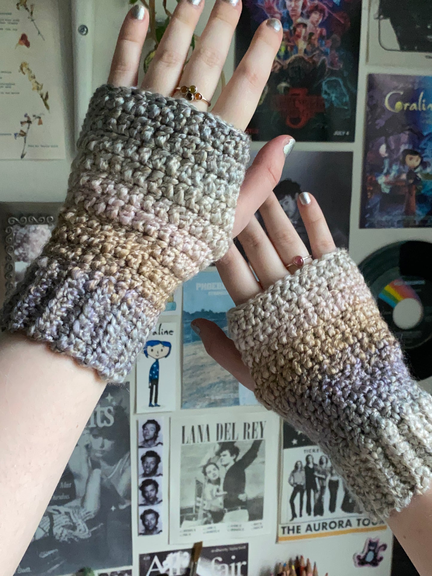 Multicolour Dusty Pastel Crochet Fingerless Gloves
