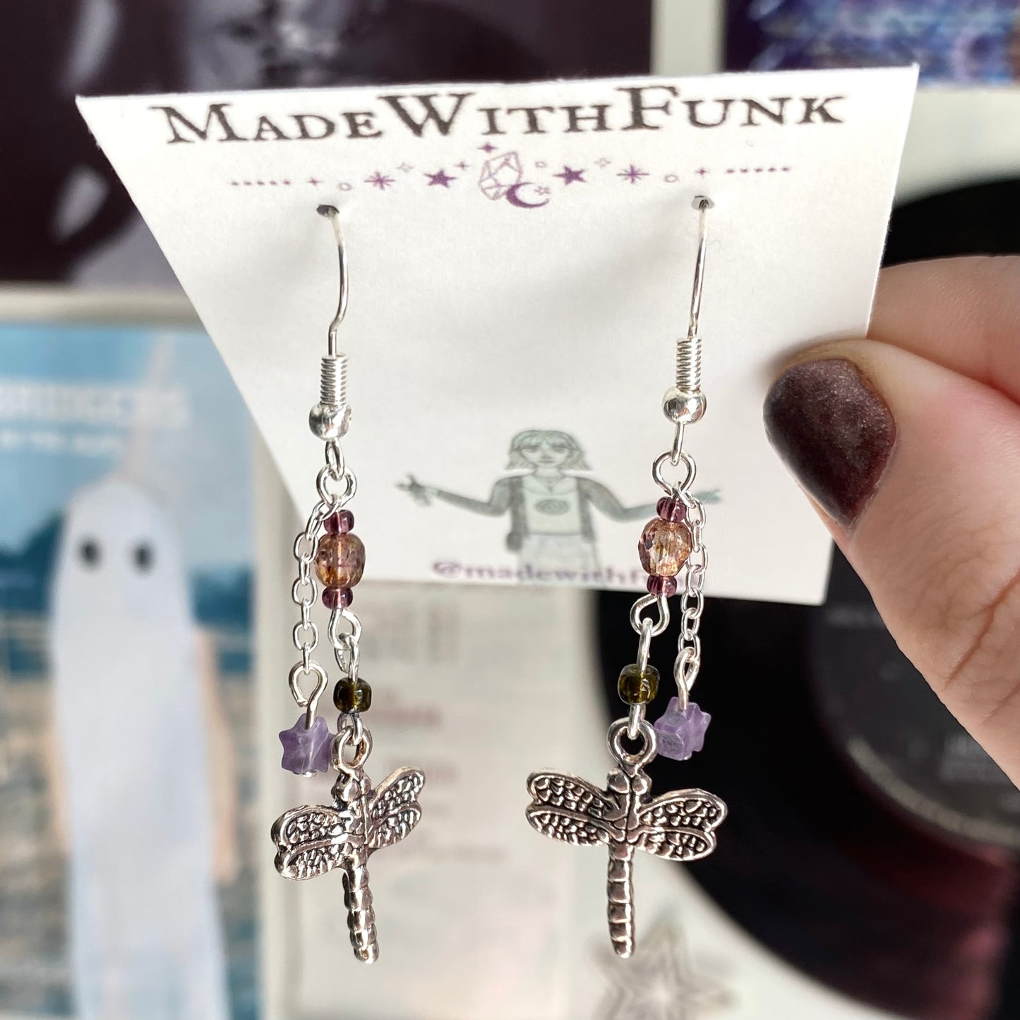 Amethyst Dragonfly Earrings