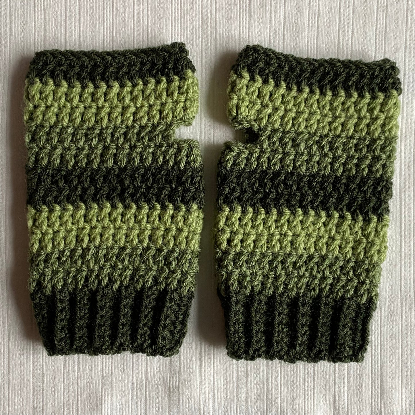 Green Striped Crochet Fingerless Gloves