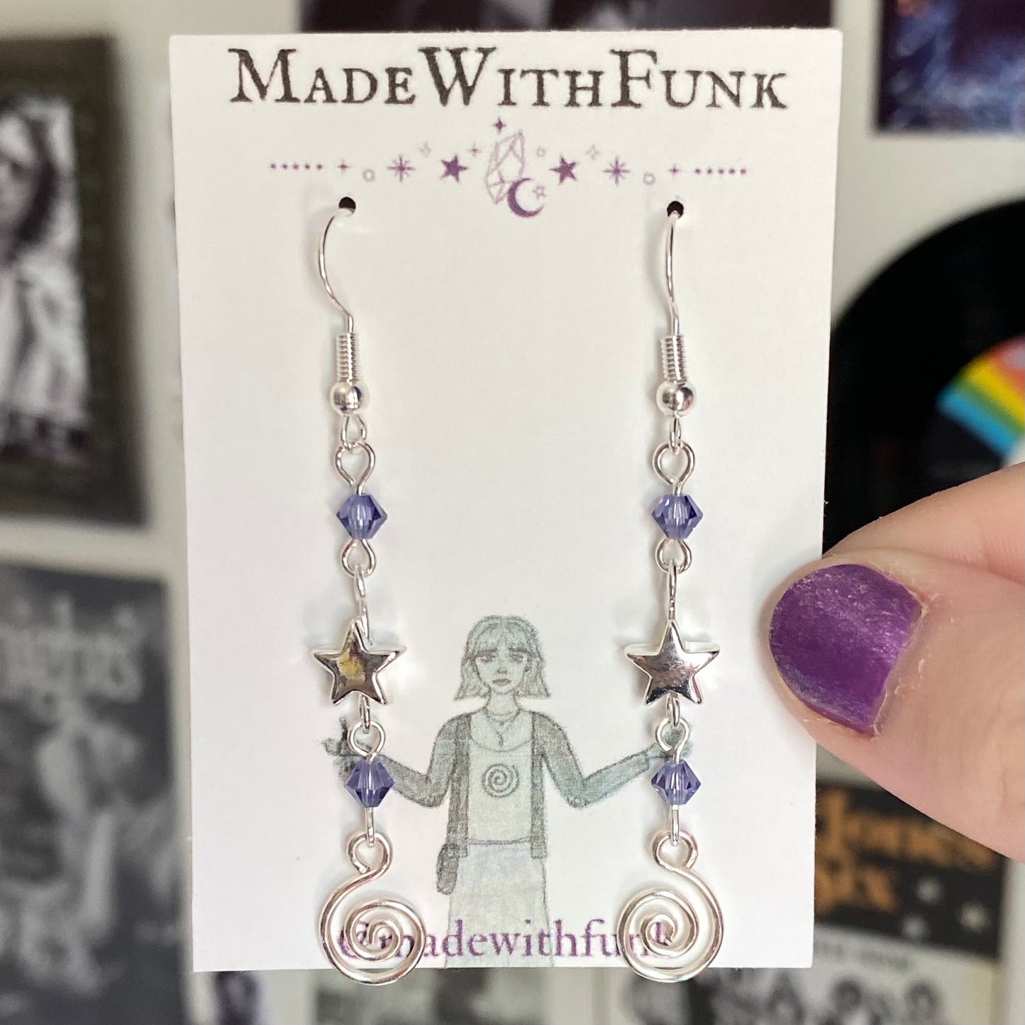 Purple Swirly Star Earrings