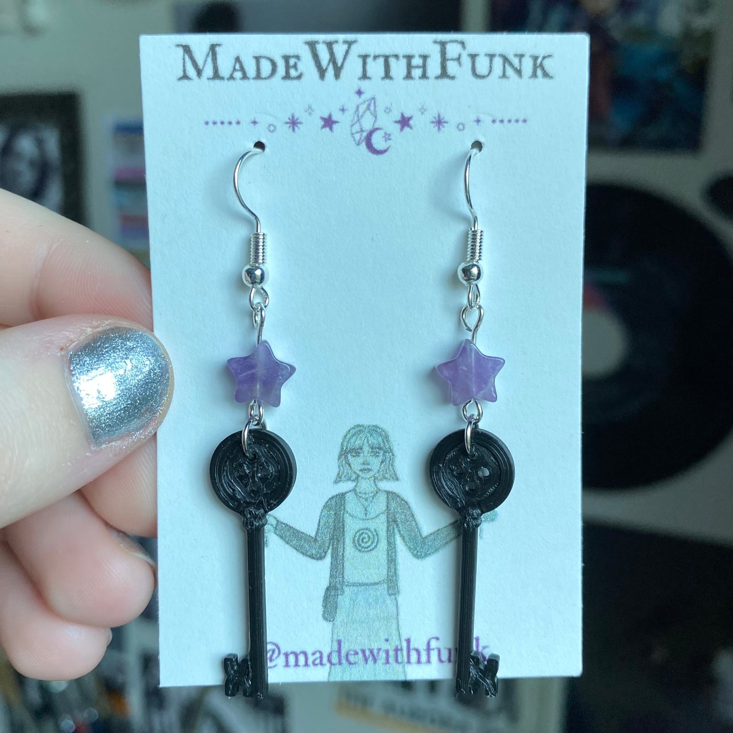 Amethyst Star Coraline Key Earrings