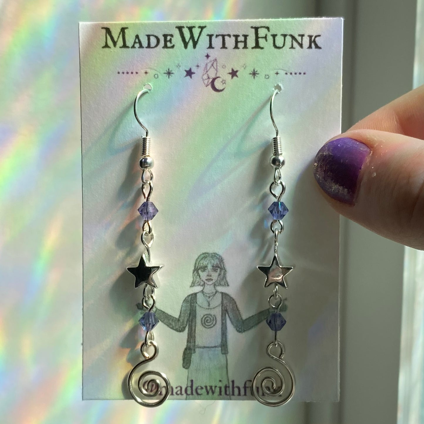 Purple Swirly Star Earrings