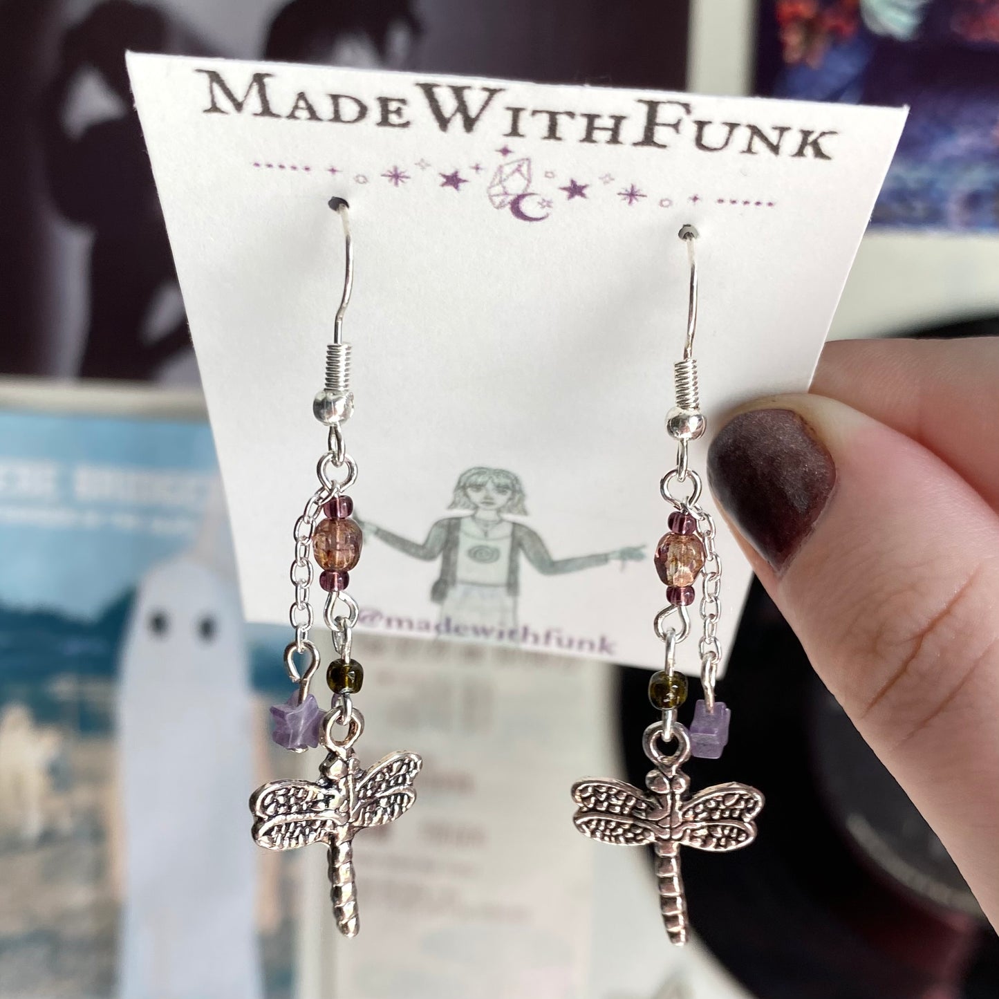 Amethyst Dragonfly Earrings