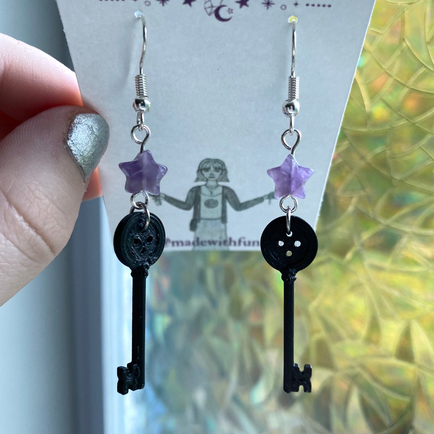 Amethyst Star Coraline Key Earrings