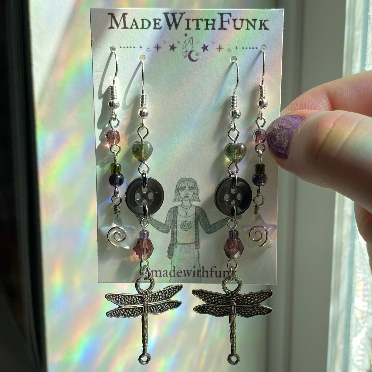 Whimsy Swirly Star Dragonfly Button Earring Set