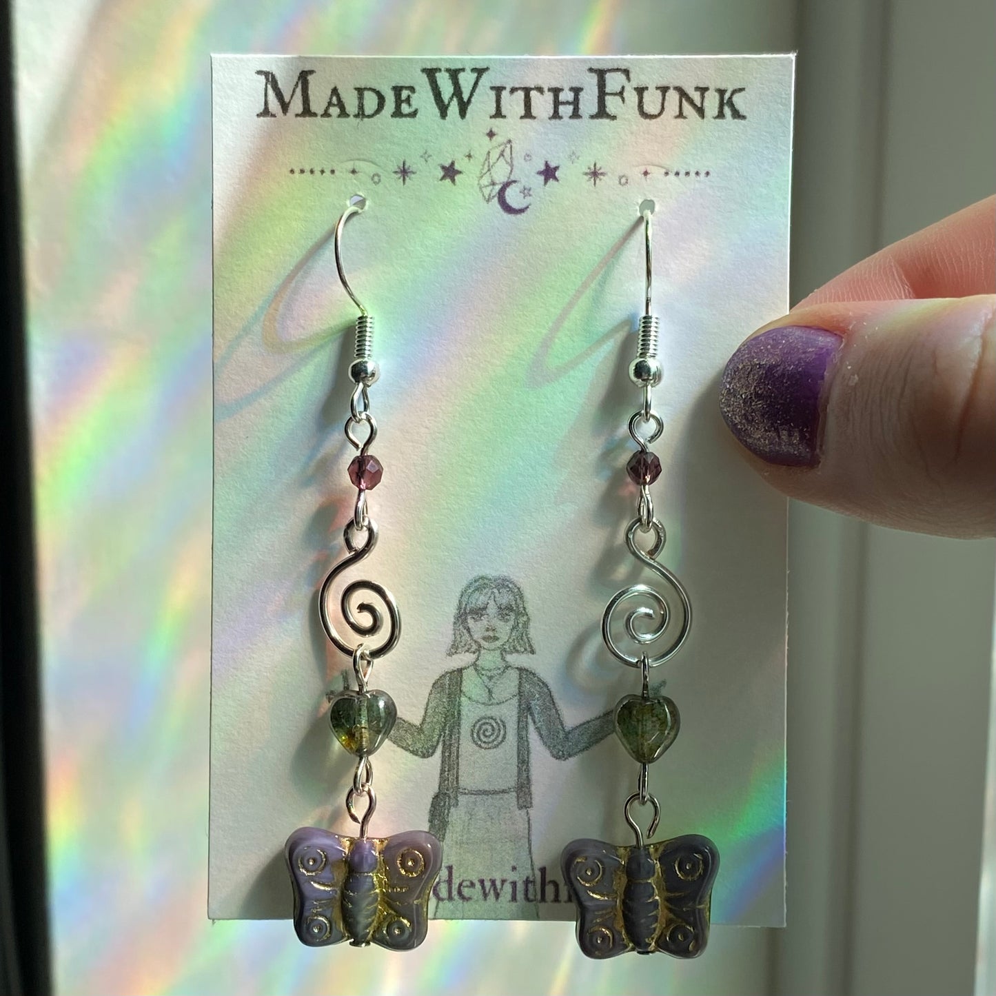 Swirly Purple Butterfly Earrings