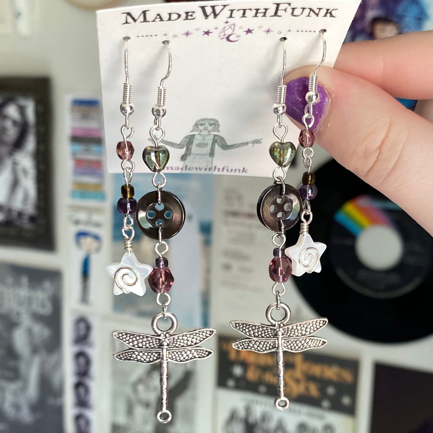 Whimsy Swirly Star Dragonfly Button Earring Set