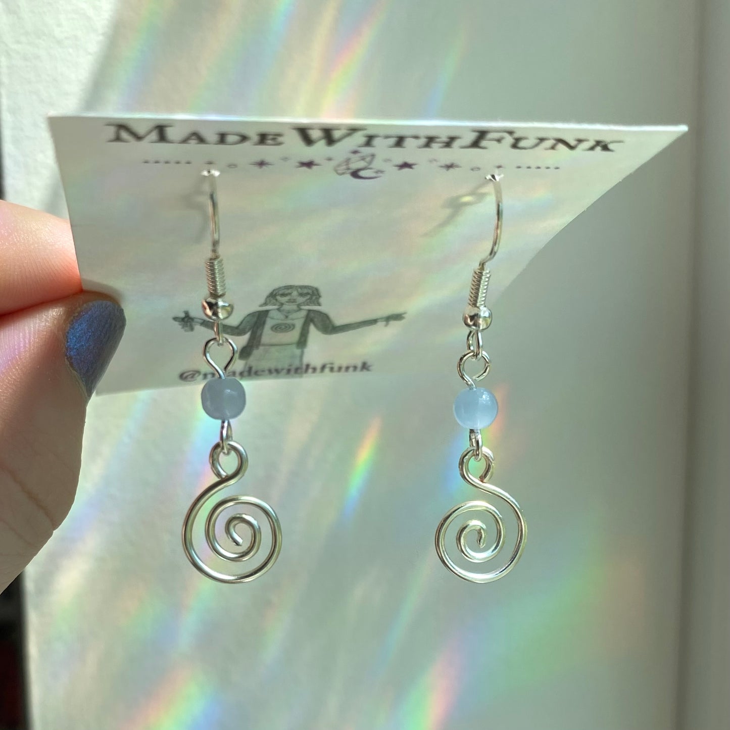 Blue Drop Wire Spiral Earrings