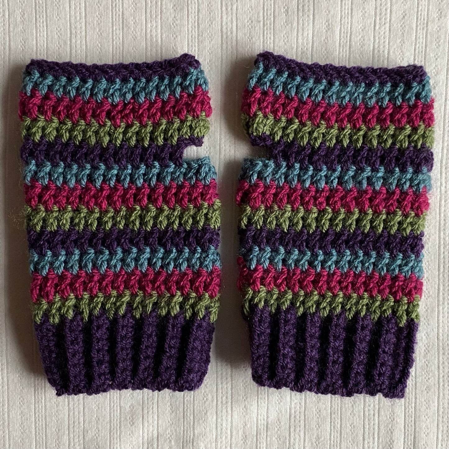 Multicolour Striped Crochet Fingerless Gloves