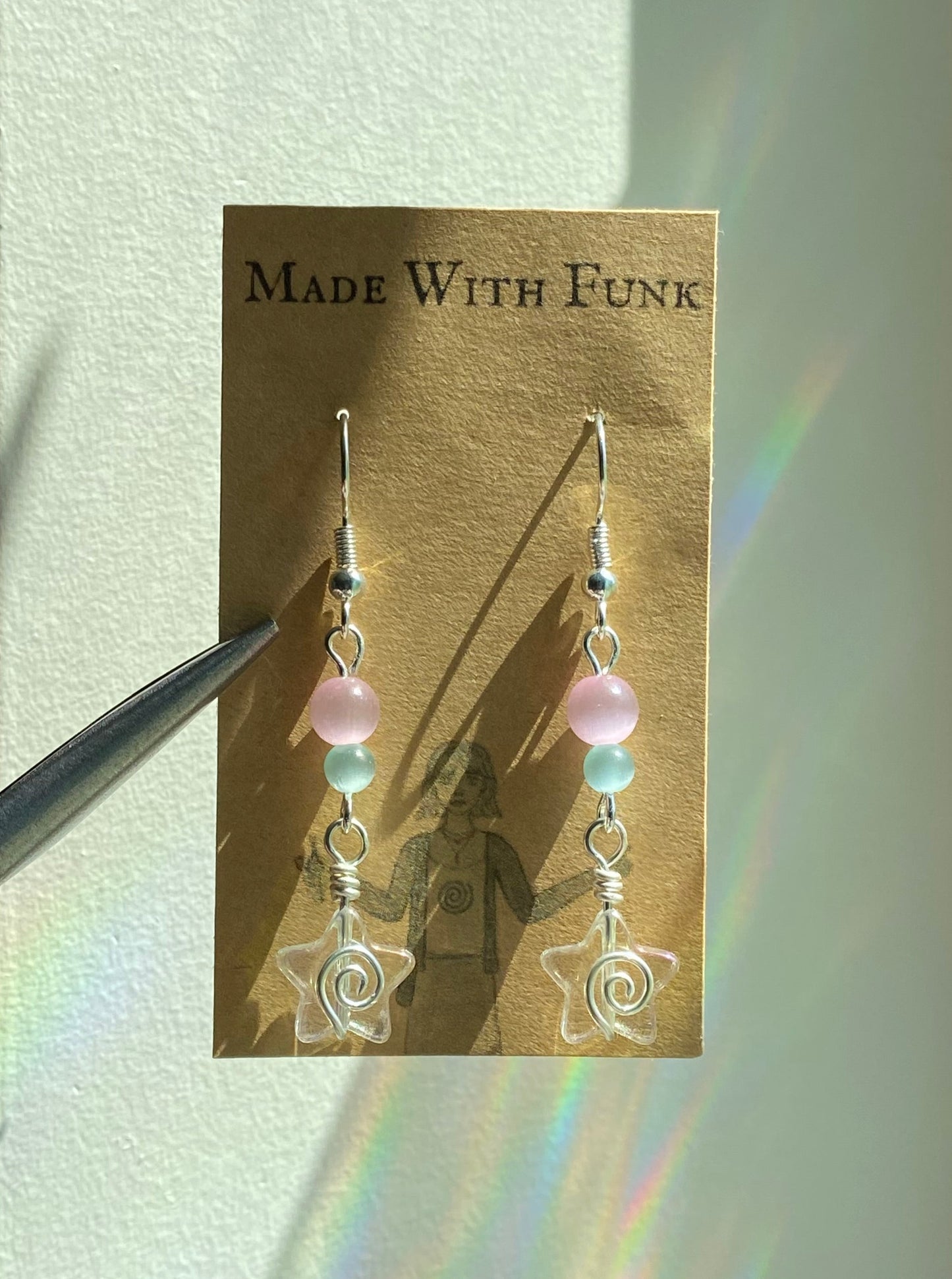Pink/Blue Clear Iridescent Swirly Star Earrings