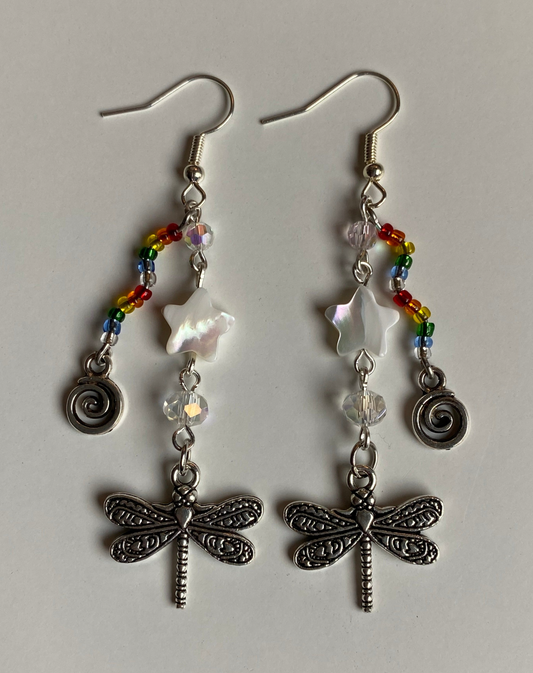 Rainbow Swirl Dragonfly Earrings