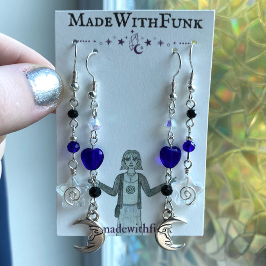 Blue Swirly Star Celestial Earring Set