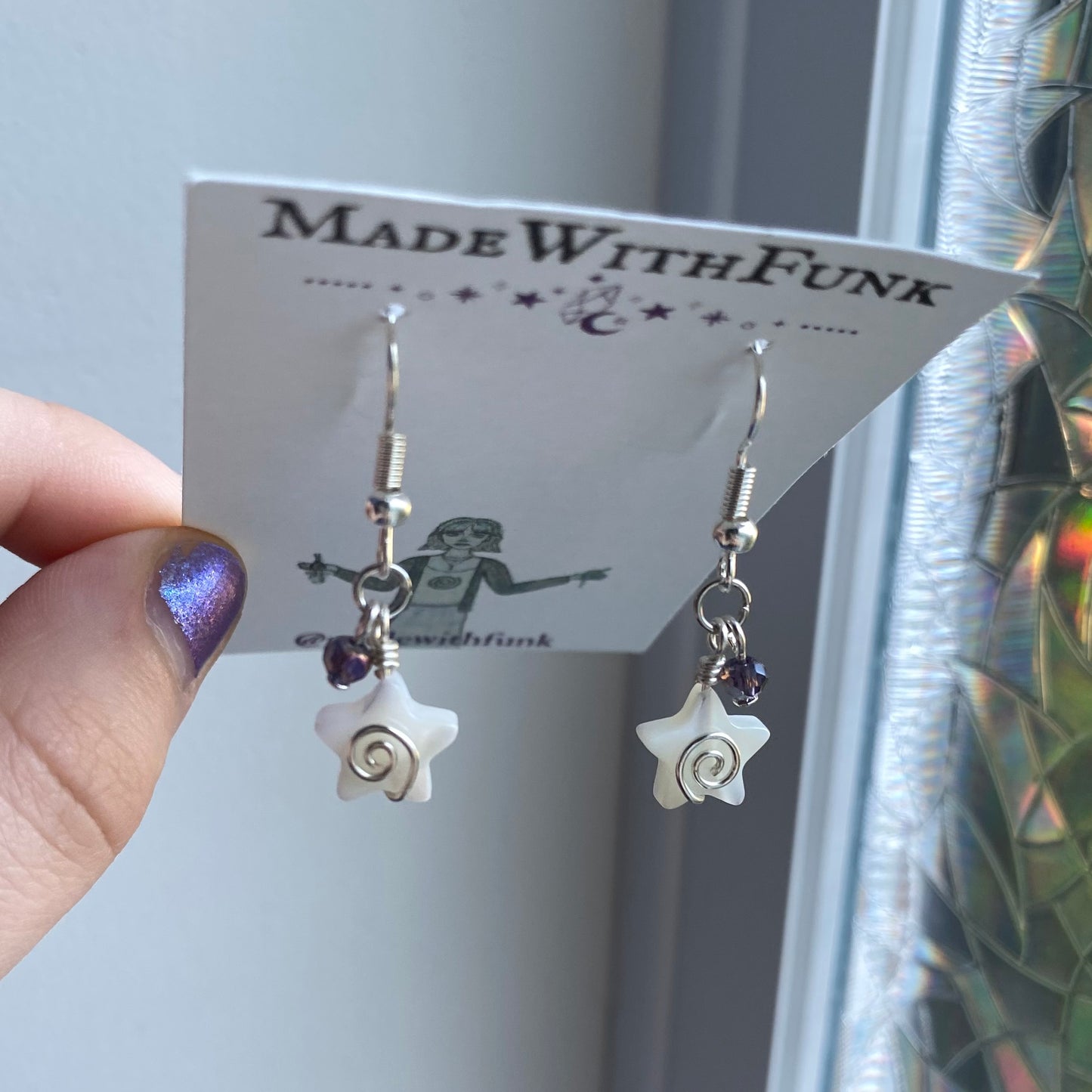Purple Swirly Star Charm Earrings