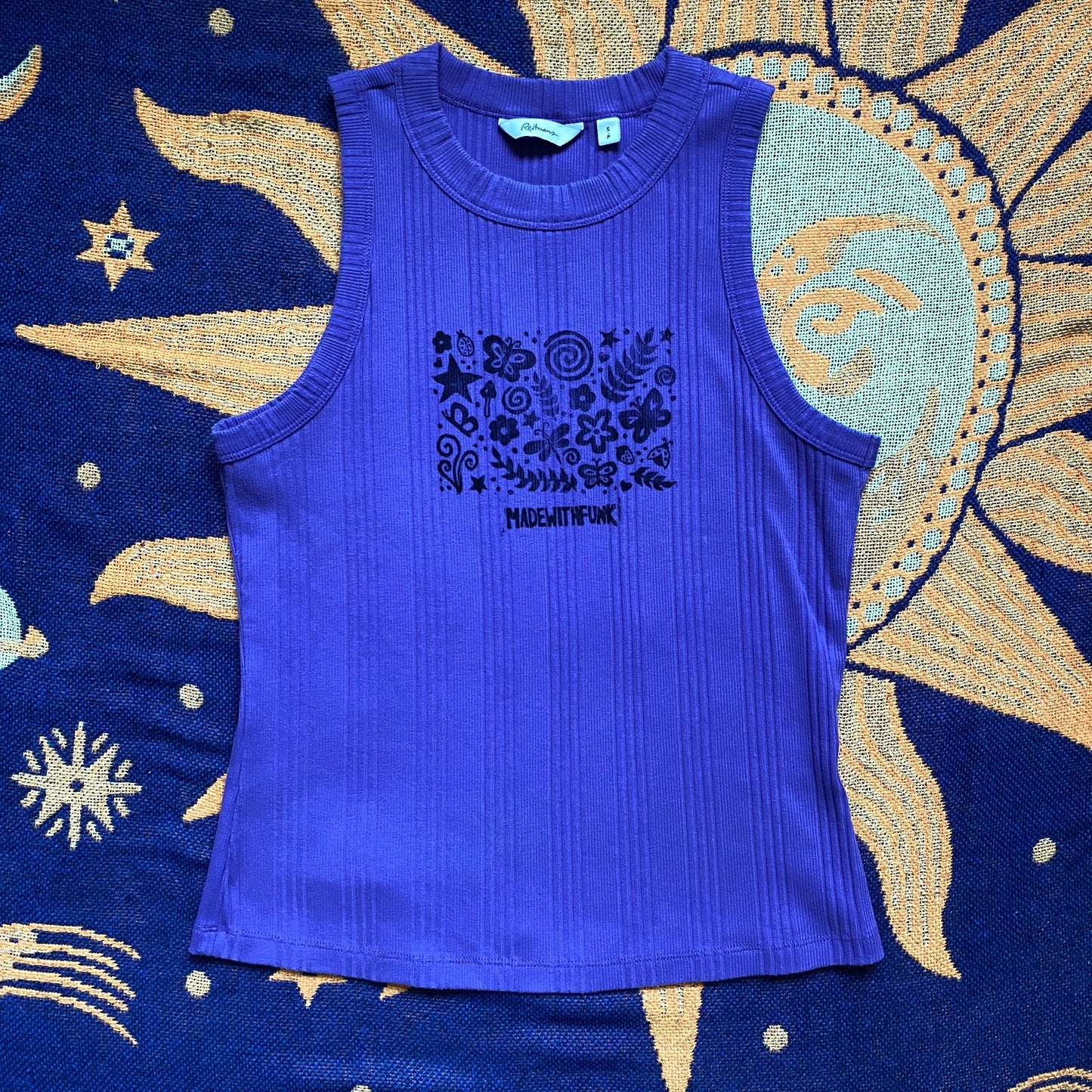 Whimsical Lino Block Printed Tank Top