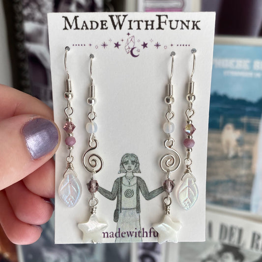 Pink and White Whimsical Swirly Earring Set