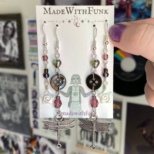 Whimsy Swirly Star Dragonfly Button Earring Set