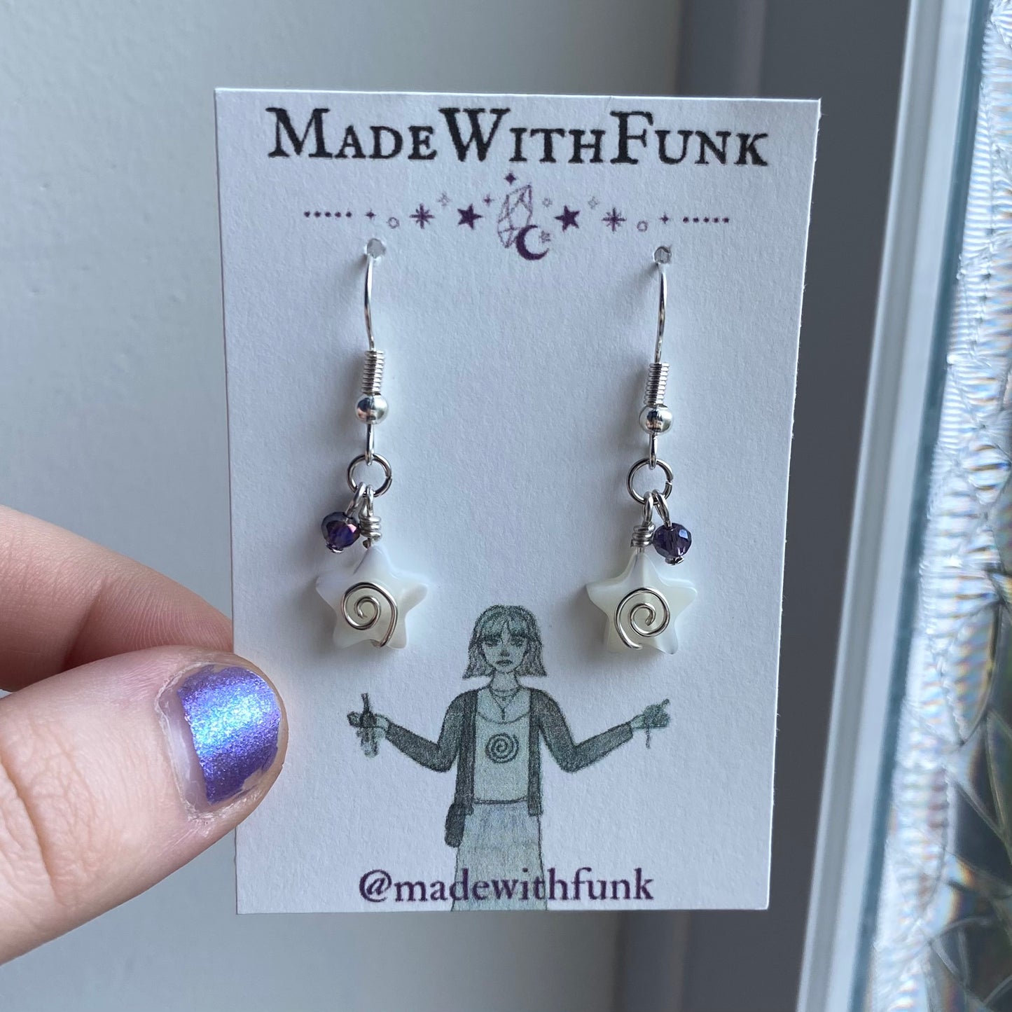 Purple Swirly Star Charm Earrings