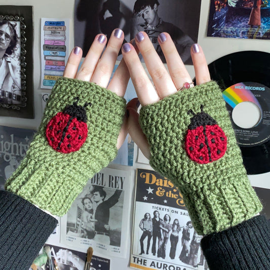 Ladybug Crochet Fingerless Gloves