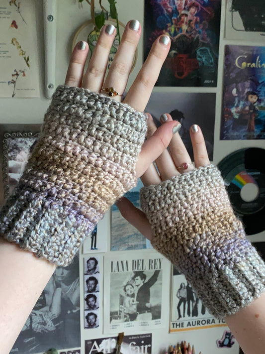 Multicolour Dusty Pastel Crochet Fingerless Gloves