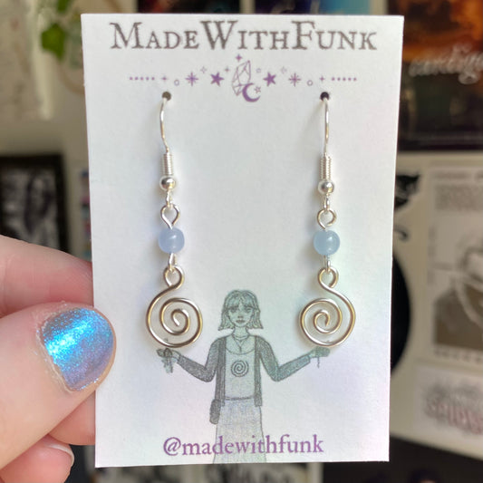 Blue Drop Wire Spiral Earrings