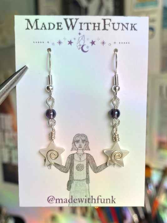 Purple & Shell Swirly Star Earrings