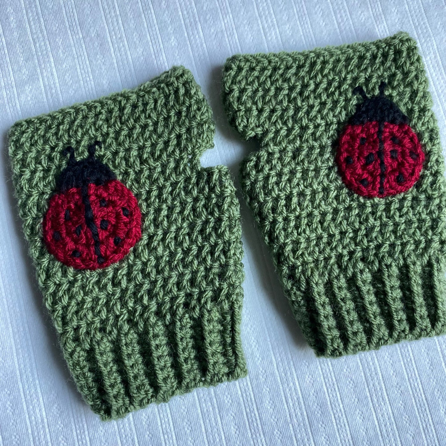 Ladybug Crochet Fingerless Gloves