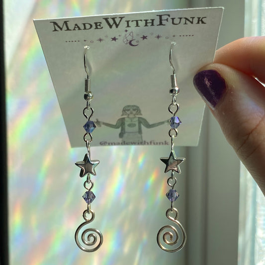 Purple Swirly Star Earrings
