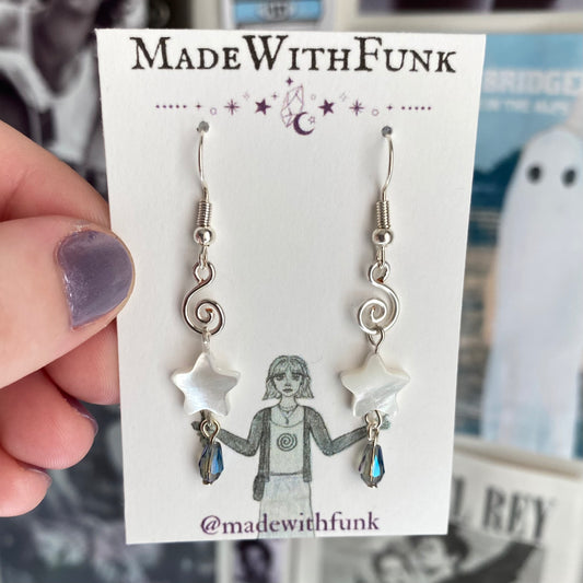 Blue Drop Swirly Star Earrings