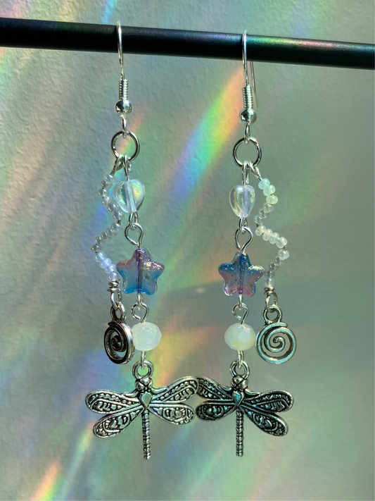 Purple/Blue Dragonfly Swirl Earrings