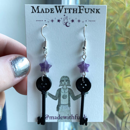 Amethyst Star Coraline Key Earrings