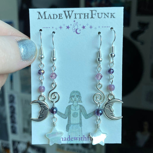 Whimsical Purple Celestial Earring Set