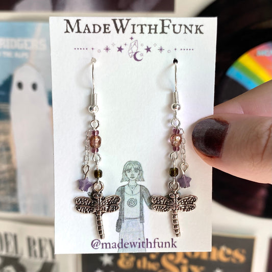 Amethyst Dragonfly Earrings