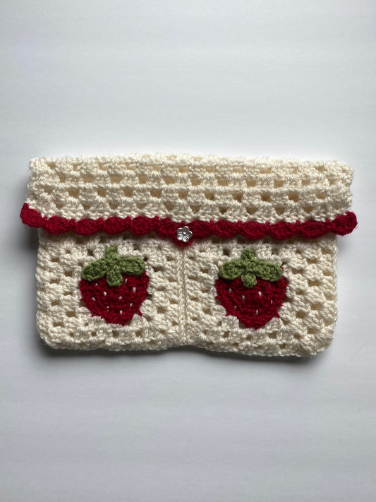 Crochet Strawberry Book Sleeve